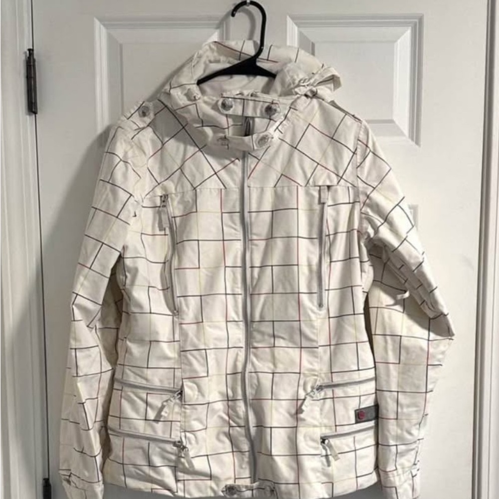 Burton White Jacket with Subtle Plaid Accents